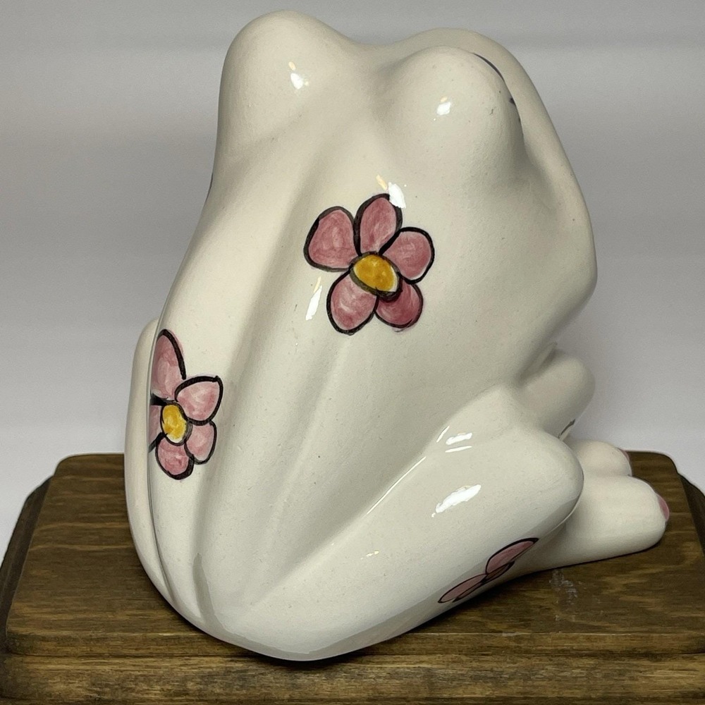 Vintage Studio Pottery Frog 1975 Pretty Eyes Pink Flowers Ceramic Sponge Holder - Picture 7 of 16